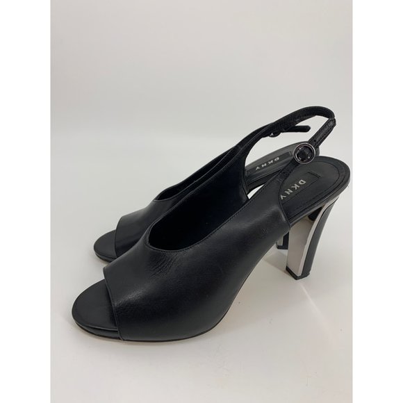 DKNY Black Leather Slingback Pumps with Open Toe Size 9.5 - Picture 4 of 10